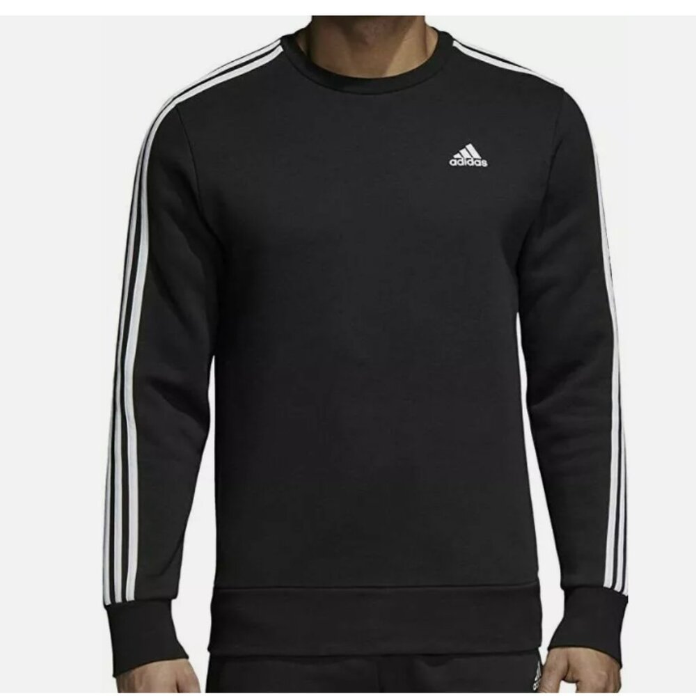 Adidas Men’s 3-Stripe Fleece Crew Neck Sweatshirt Black M